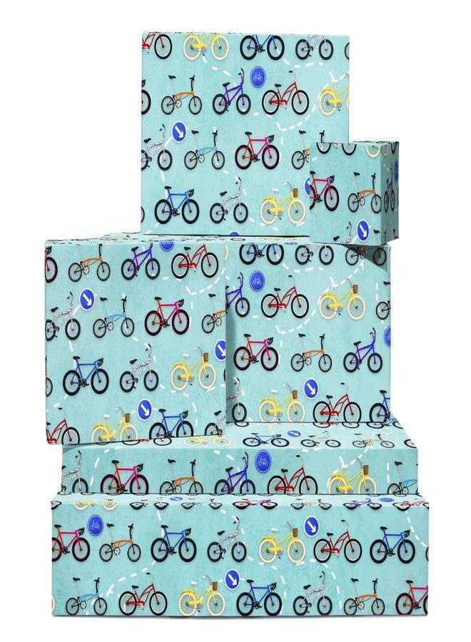 CENTRAL 23 Blue Wrapping Paper - 6 Sheets of Birthday Gift Wrap - Bicycle Bike - Biker Cyclist - For Kids Men Women - Comes with Fun Stickers - Recyclable - Image 1